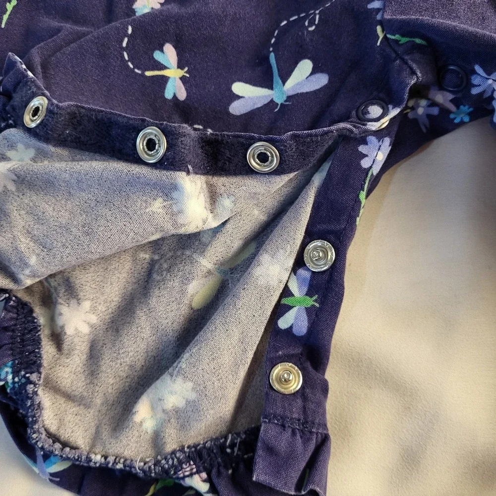 Y2K Gymboree Vintage Sz 6-12 Months Baby Girl Spring Flowers Blue Overalls 2001
